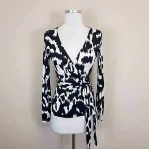 DVF Diane Von Furstenberg Silk Knit Wrap Blouse